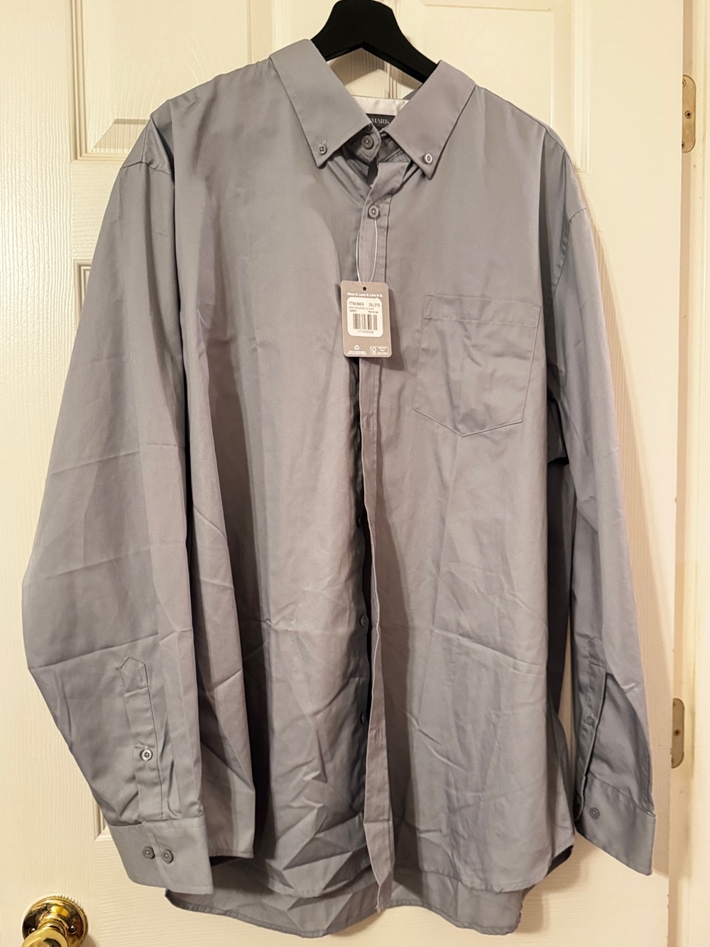 Trimark Men’s 2XL Wilshire Long Sleeve Button-Down Shirt Gray/Grey NWT